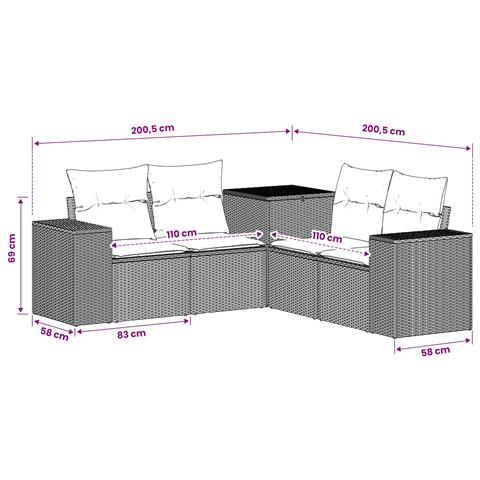 Set di divani 5 pz Nero Rattan sintetico e Acciaio - Foto 2