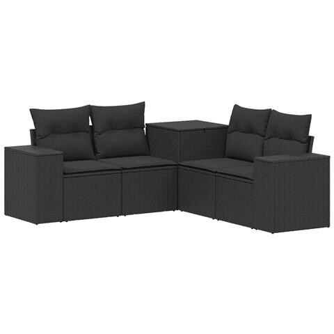 Set di divani 5 pz Nero Rattan sintetico e Acciaio - Foto 1