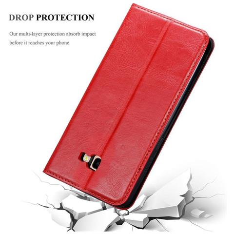 Custodia Compatibile Con Samsung Galaxy J4 Plus In Rosso Mela - Coperchio Protettiva Con Chiusura Magnetica, Funzione Stand E Tasca Per Le Carte - Foto 2