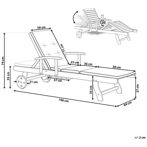 Lettino Da Giardino In Legno Acacia Con Cuscino Blu-beige Java - Foto 11