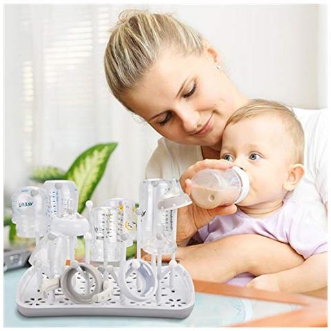 Baby Bottle Dryer Rack Con Acqua Vassoio Asportabile Bambino Stendino Ideale Per Biberon Tettarelle Tazze Pompa Di Ricambio E Accessori Grey - Foto 4