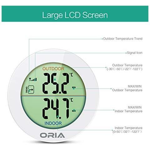 Termometro Esterno Dellinterno Wireless Monitoraggio Della Temperatura Termometro Digitale Lcd Con Sensore A Distanza Allaperto Freccia Trends (C F) Min Max Valore Da Tavolo E Di Design A Parete Per Casa - Foto 2