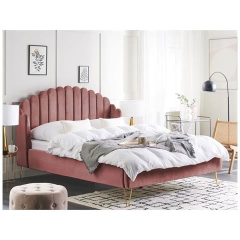 Letto Matrimoniale Velluto Rosa 160 X 200 Cm Ambillou - Foto 1