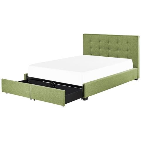 Letto Con Cassetti Contenitori Tessuto La Rochelle 180 X 200 Cm Verde - Foto 2