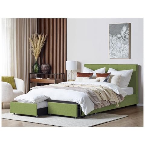 Letto Con Cassetti Contenitori Tessuto La Rochelle 180 X 200 Cm Verde - Foto 1