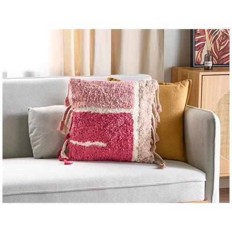 Cuscino Decorativo Bistorta Cotone 45 X 45 Cm Geometrico Trapuntato Rosa - Foto 1