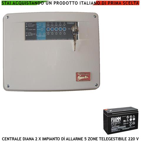 Diana Centrale 5 Zone Allarme Chiave Meccanica Batteria 12 V 7,2 Ah Per Impianto Antifurto Filare Gestisce Sensori Di - Foto 1