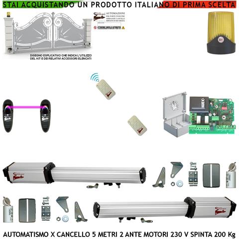 Cancello Elettrico 5 Metri 2 Ante Da 2,5 Mt Max Kit Base 2 Motori Elettromeccanici 230 V Corsa 400mm Spinta 2 Q.li Kit - Foto 1