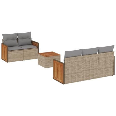 Set Divano da Giardino 6 pz con Cuscini Beige in Polyrattan - Foto 1