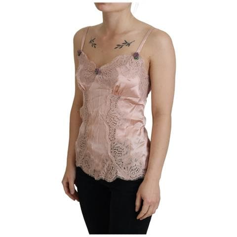Lingerie Canotta Con Rose Di Pizzo In Raso Rosa - It40-s - Foto 2