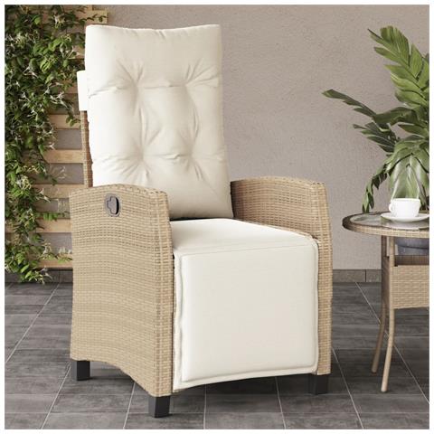 Sedia Reclinabile da Giardino con Poggiapiedi Beige Polyrattan - Foto 10