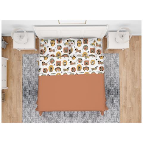 Completo Lenzuola Letto In 100% Cotone Made Italy Disegno Cani 25gi Singolo Cani 25gi - Foto 1