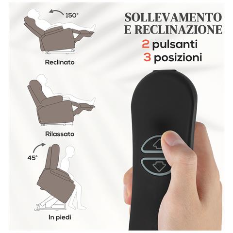 Poltrona Alzapersona Massaggiante e Reclinabile con 2 Tasche e Telecomando, 93x104x105 cm, Marrone Chiaro - Foto 6