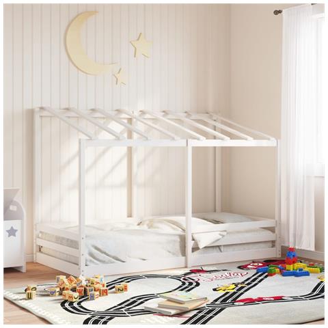 Letto Bambini Con Tetto Bianco 100x200 Cm Legno Massello Pino - Foto 1