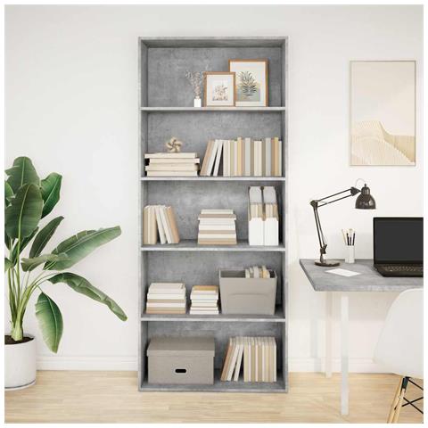 Libreria Grigio Cemento 80x30x189 Cm In Legno Multistrato - Foto 2