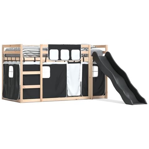 Letto A Castello Con Scivolo E Tende Bianco E Nero 80x200 Cm - Foto 2