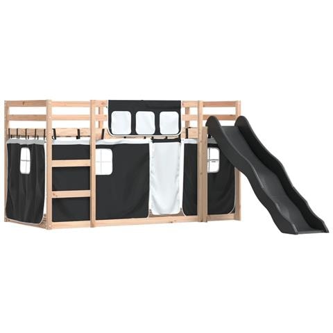 Letto A Castello Con Scivolo E Tende Bianco E Nero 80x200 Cm - Foto 3