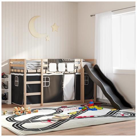 Letto A Castello Con Scivolo E Tende Bianco E Nero 80x200 Cm - Foto 1