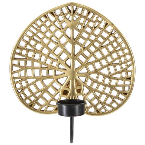 Portacandela Foglia 3 - Oro - Poliresina - 20x8x22,2 Cm - Foto 1