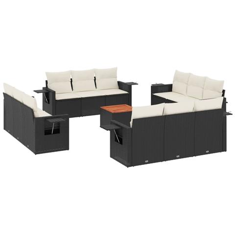 Lusso Casadino -  Set Divani Da Giardino 13pz Con Cuscini Nero In Polyrattan - Foto 1