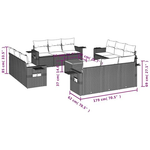Lusso Casadino -  Set Divani Da Giardino 13pz Con Cuscini Nero In Polyrattan - Foto 2