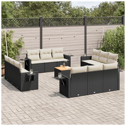 Lusso Casadino -  Set Divani Da Giardino 13pz Con Cuscini Nero In Polyrattan - Foto 3