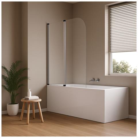 Parete Sopra Vasca Due Ante Orientabili Vetro Temperato 4mm 140x120cm Cromo Lucido - Foto 1