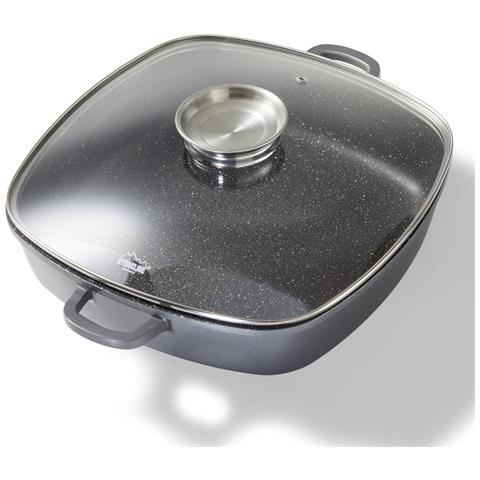 Padella Quadrata In Alluminio Con Coperchio In Vetro Conserva Aromi, Larghezza: 32 Cm, Altezza 7,6 Cm - Foto 1