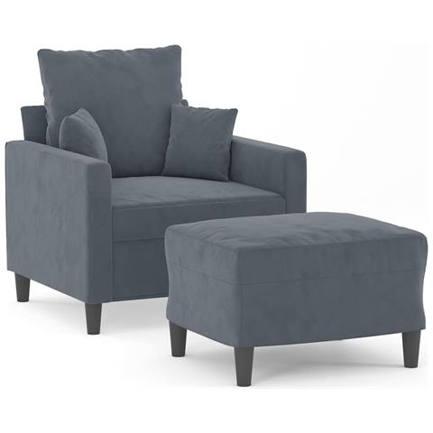 Poltrona con Poggiapiedi Grigio Scuro 60 cm in Velluto - Foto 1