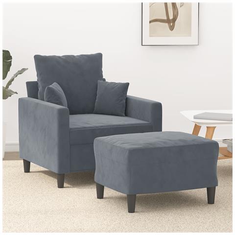 Poltrona con Poggiapiedi Grigio Scuro 60 cm in Velluto - Foto 2