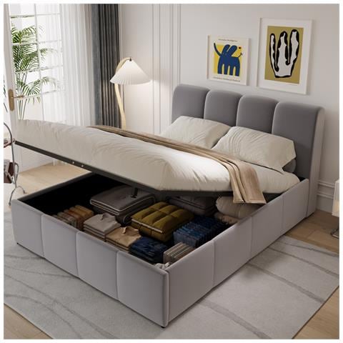 Baltimore Baule Letto Cloud 160x200cm Velluto Grigio - Foto 2