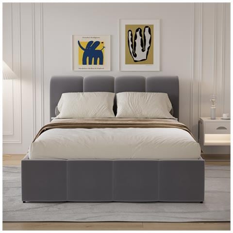 Baltimore Baule Letto Cloud 160x200cm Velluto Grigio - Foto 1