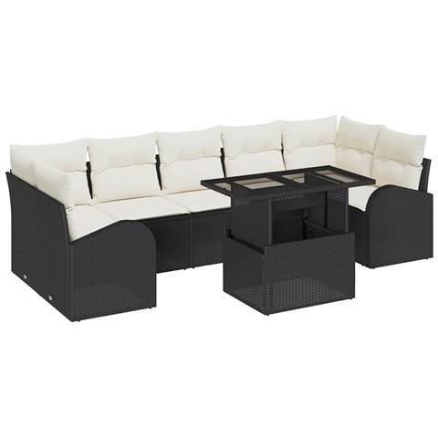 Set Divano da Giardino 8 Pezzi con Cuscini Nero Polyrattan - Foto 1