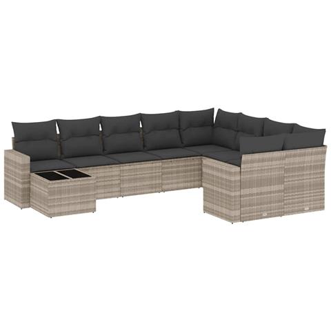 Set Divano Giardino 10 pz con Cuscini Grigio Chiaro Polyrattan - Foto 1