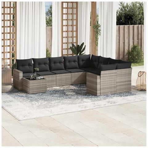 Set Divano Giardino 10 pz con Cuscini Grigio Chiaro Polyrattan - Foto 2