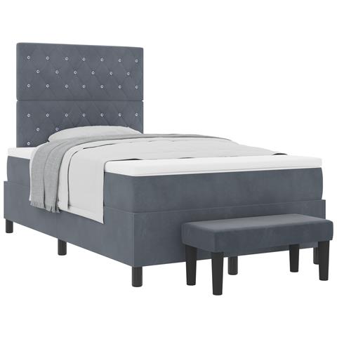 Letto con Rete con Materasso e Panchina Grigio Scuro 120x200 cm Velluto - Foto 1