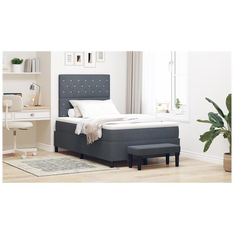 Letto con Rete con Materasso e Panchina Grigio Scuro 120x200 cm Velluto - Foto 2