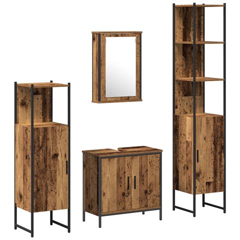 Set di mobili da bagno 4 Pezzi Legno Antico Legno Ingegnerizzato - Foto 1