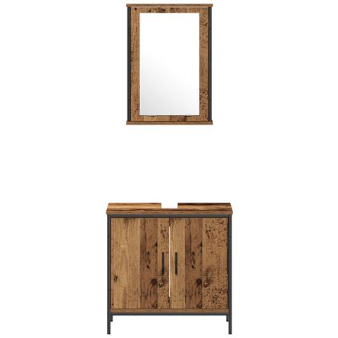 Set di mobili da bagno 4 Pezzi Legno Antico Legno Ingegnerizzato - Foto 9