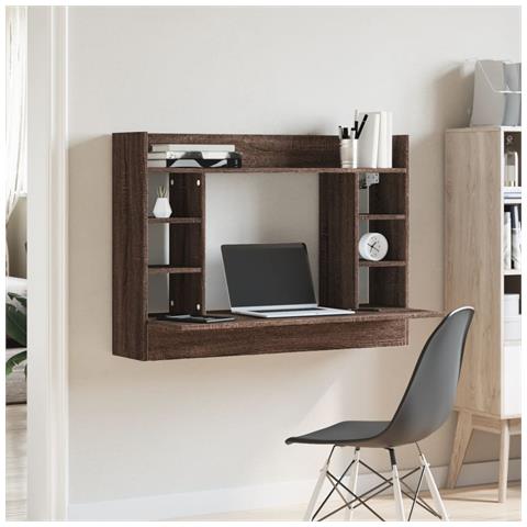 Scrivania A Parete Rovere Marrone 105x48x75cm Legno Multistrato - Foto 2