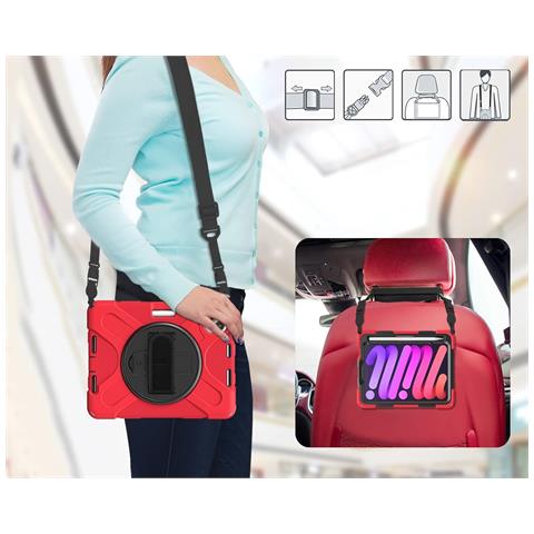Custodia Per Ipad Mini 6 8.3"" Con Supporto E Tracolla Rossa - Foto 4