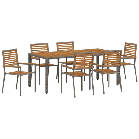 Set da Pranzo per Giardino 7 pcs Grigio 190 x 90 x 75 cm - Foto 1