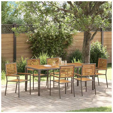 Set da Pranzo per Giardino 7 pcs Grigio 190 x 90 x 75 cm - Foto 2
