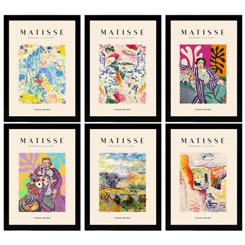 Set Di 6 Stampe Künstlerischen Illustrationen Von Henri Matisse Landschaft Sammlung Von Dekorations Gemälden Im Kunstgalerie Stil A3 Cornice Nera - Foto 1