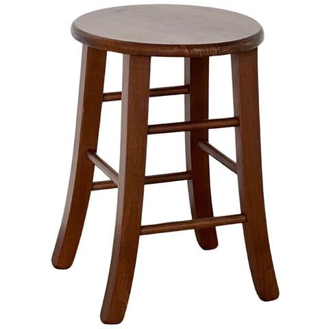 Sgabello Basso H 47 Cm In Legno Noce Scuro Con Seduta Rotonda E Gambe Sciabola - Foto 1