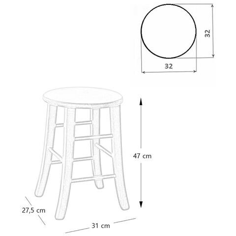 Sgabello Basso H 47 Cm In Legno Noce Scuro Con Seduta Rotonda E Gambe Sciabola - Foto 2