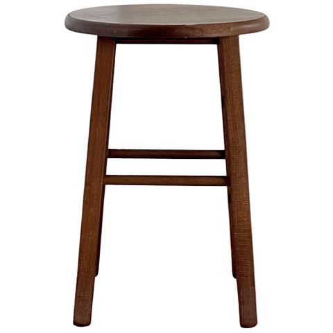 Sgabello Basso H 47 Cm In Legno Noce Scuro Con Seduta Rotonda E Gambe Sciabola - Foto 4