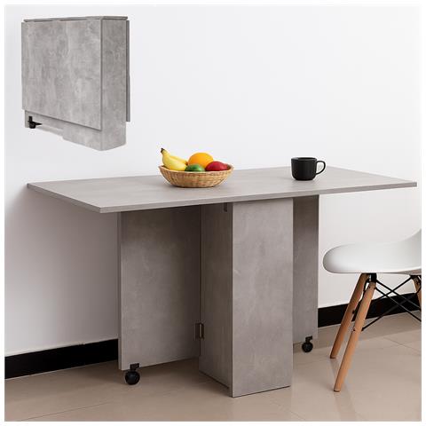 Tavolo Da Pranzo Salvaspazio Scrivania Pieghevole Con Ruote Cemento 140x75x74cm - Foto 1