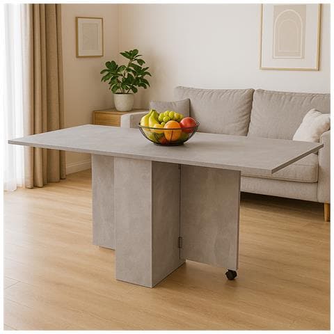 Tavolo Da Pranzo Salvaspazio Scrivania Pieghevole Con Ruote Cemento 140x75x74cm - Foto 5