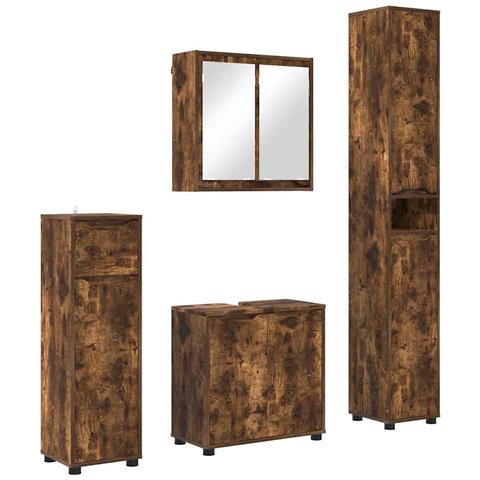 Set di mobili per il bagno 4 pcs Rovere fumé Legno multistrato - Foto 1